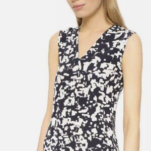 Vince Silk Drop Waist Midi Dress Navy/White Abstract Pattern, Sleeveless, size 8